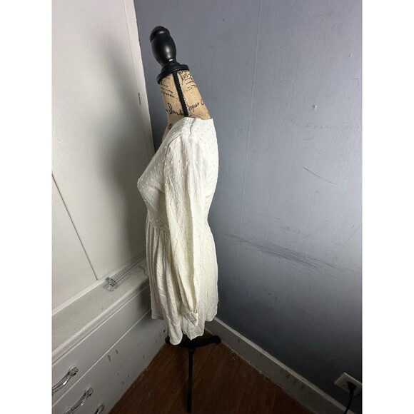 Women's XS French Dot Ivory Dress Empire Waist Lined Sheer Sleeves Flirty Party - Picture 3 of 12